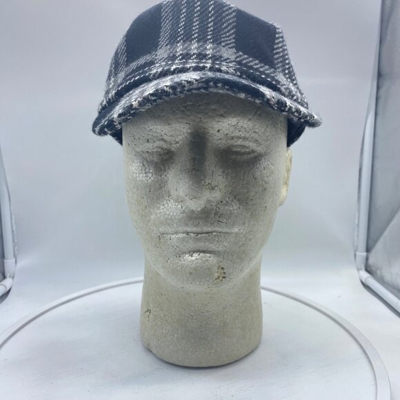 New York & Company Plaid Wool Blend Newsboy Cap Women S/M Side Buckles Black - Picture 4 of 6